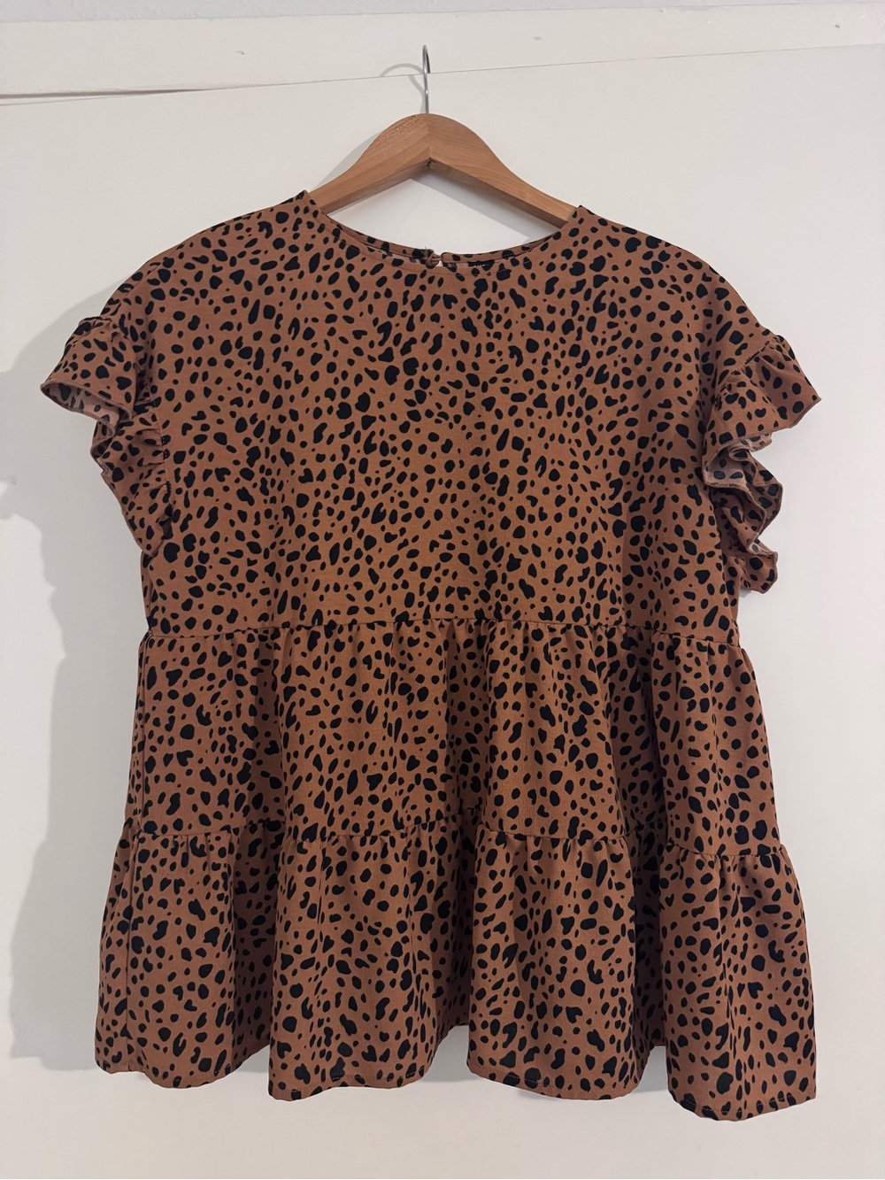 SHEIN Brown Leopard Print Ruffle Sleeve Tunic
